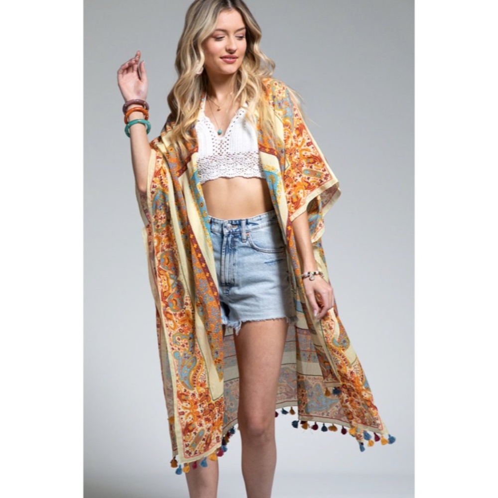 SOLD OUT Old Delhi Mandala Flower Paisley Bohemian Floral Kimono Open Casual - Picture 5 of 5